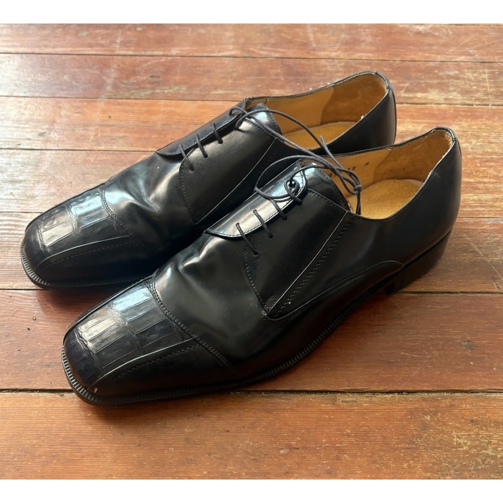 Vero Cuio Crocdile Genuine Black Dress Shoes Italy Oxfords Size 12 M Men's